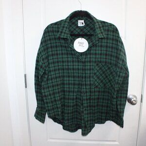 Princess Polly Stark Shirt Green Check Size 4 Oversized Button Down Plaid New